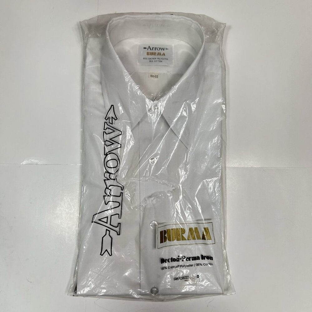 NWT Vtg 60s Arrow Burma Men White Long Sleeve Shirt Decton-Perma Iron Sz 15.5-33
